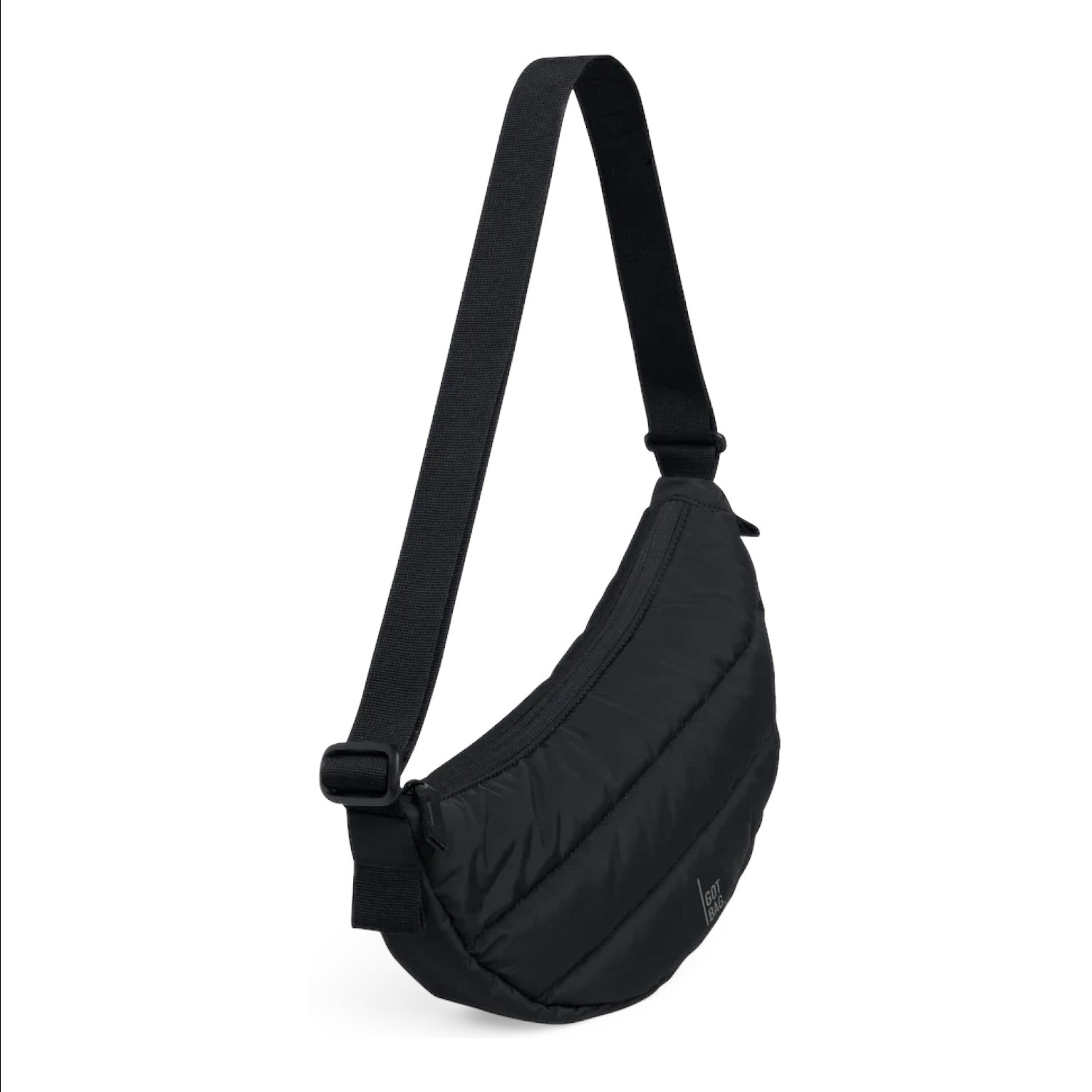 Lieblingstasche Puffer Moon Bag Small in black made from recycled water-resistant material with adjustable strap.