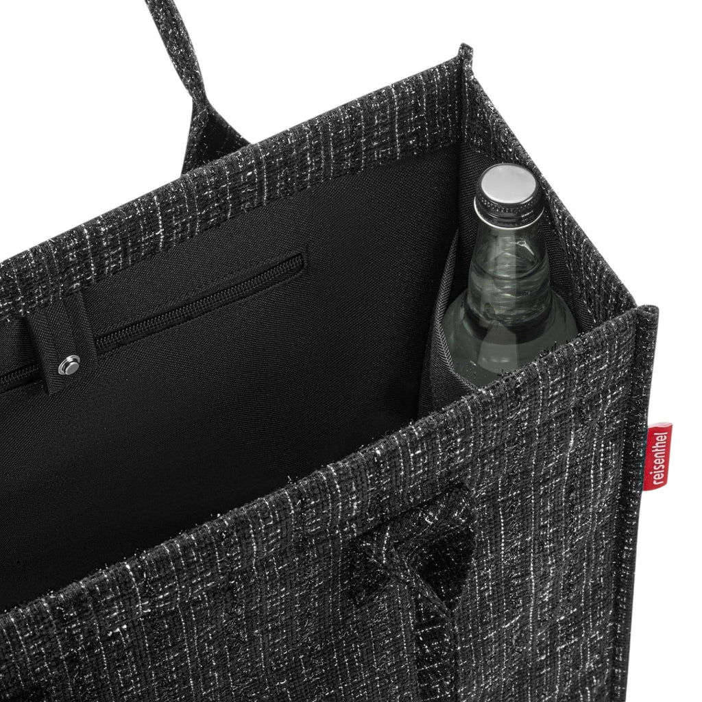 Lieblingstasche black tweed shopper tote bag with interior bottle holder and zippered pocket.