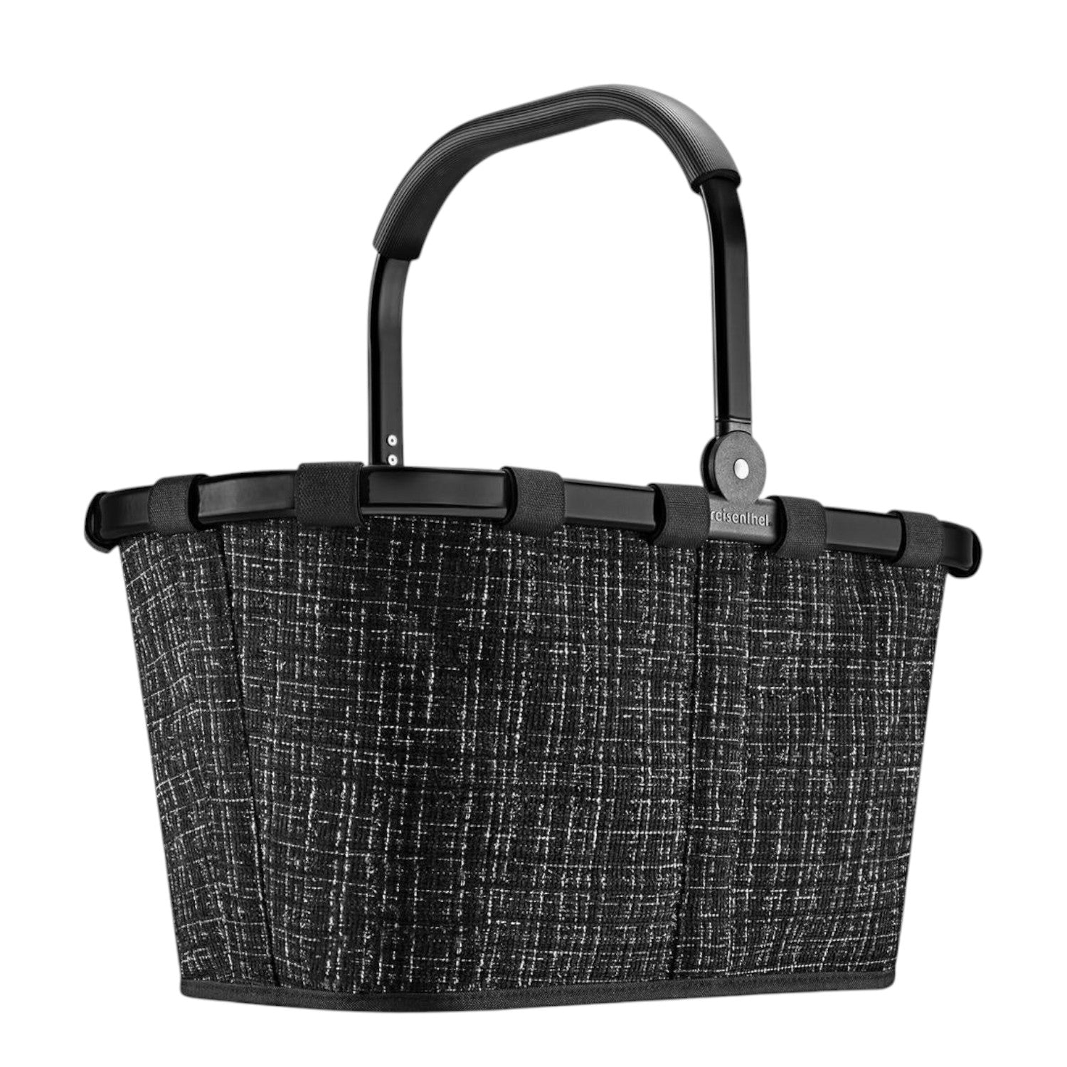 Lieblingstasche black and white textured carrybag with a sturdy handle and black trim.