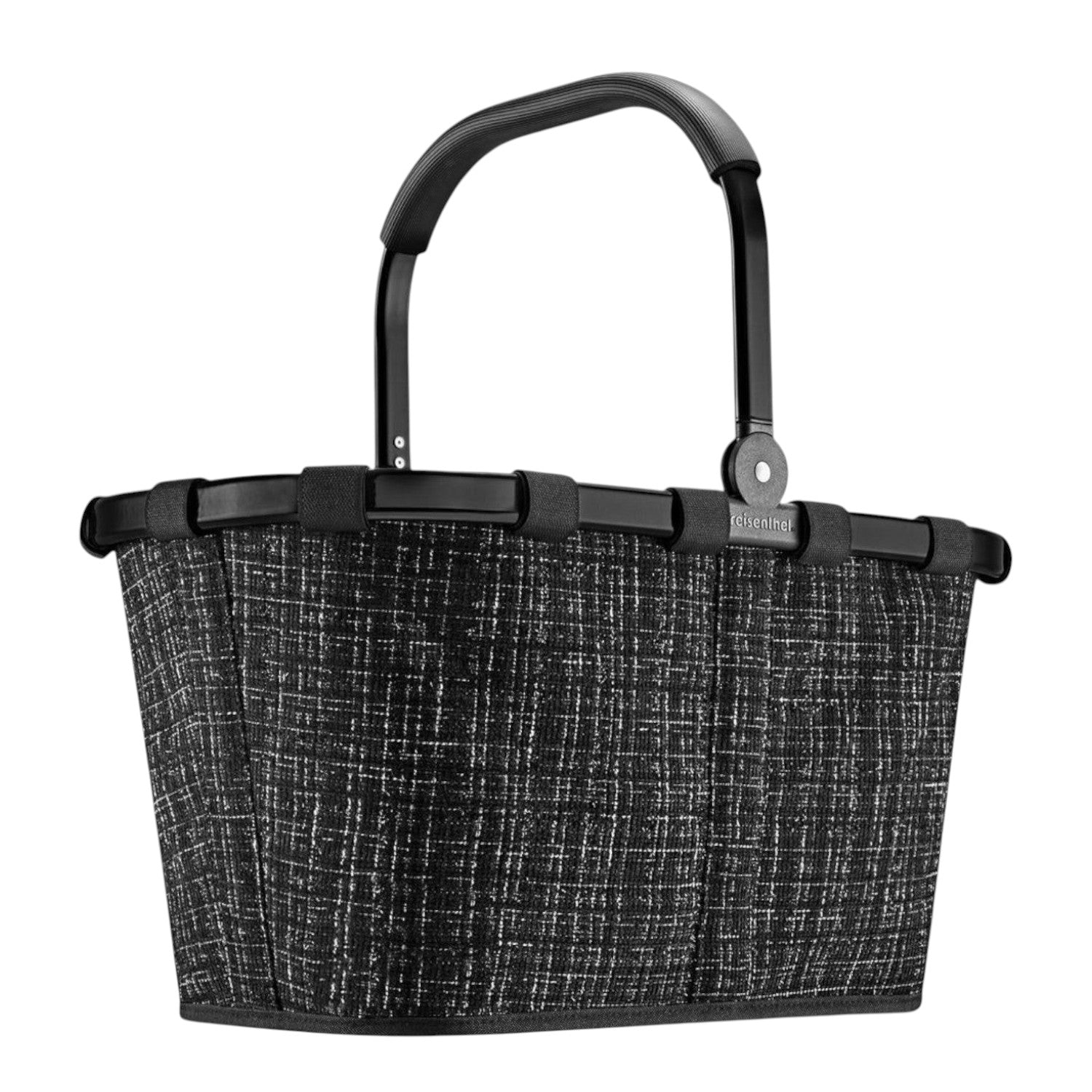 Lieblingstasche black and white textured carrybag with a sturdy handle and black trim.