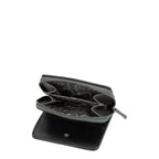 Lieblingstasche black wallet with a grey zippered compartment and patterned interior lining