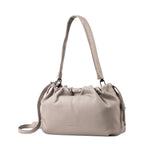 Lieblingstasche Bloom taupe leather shoulder bag with a soft gathered drawstring design and adjustable strap