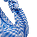 Lieblingstasche blue and white gingham ruffle large moon bag with drawstring closure and zip detail.