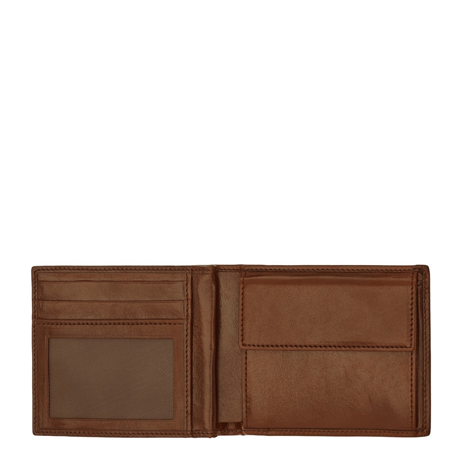 Lieblingstasche brown leather bi-fold wallet with multiple card slots and a coin pocket.