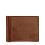 Lieblingstasche bi-fold wallet with money clip in brown leather, featuring embossed logo.