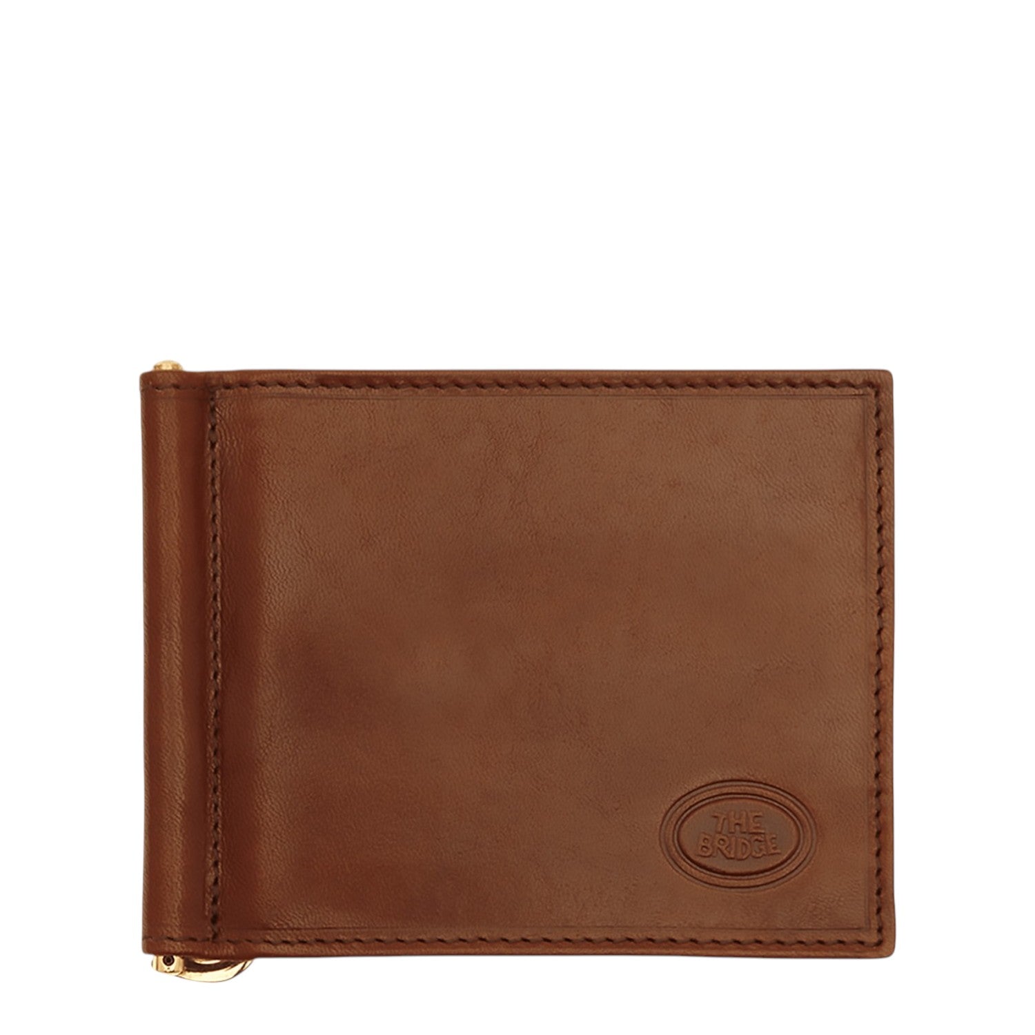Lieblingstasche bi-fold wallet with money clip in brown leather, featuring embossed logo.