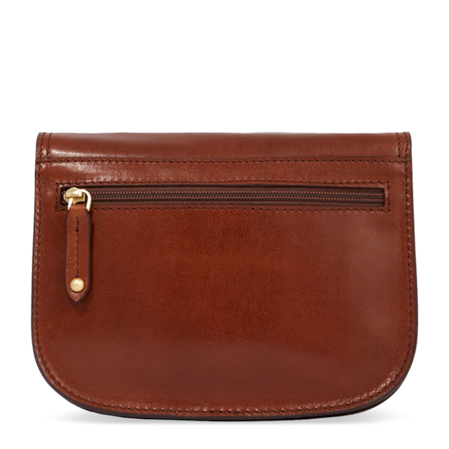 Lieblingstasche brown leather crossbody bag with multiple compartments and a zip pocket.