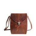 Lieblingstasche brown distressed leather fold-over flap crossbody bag with silver clasp.