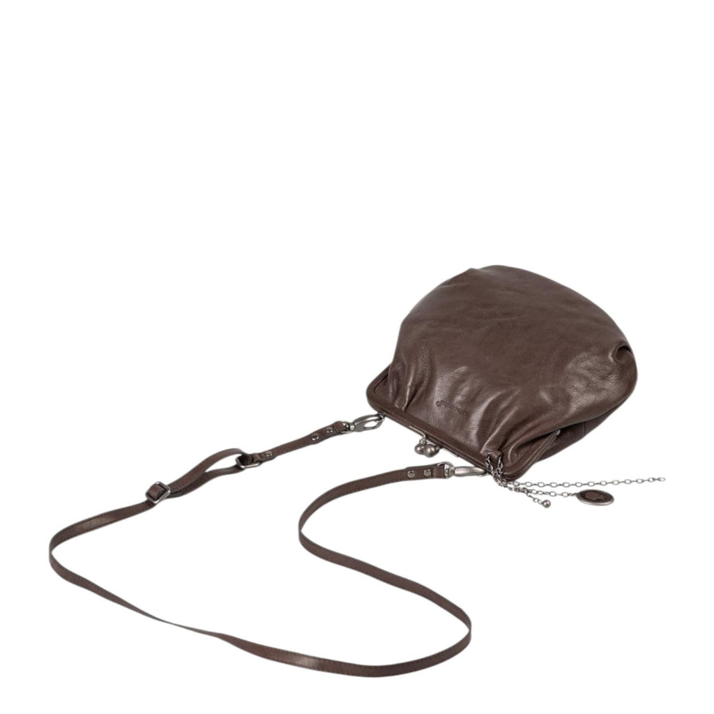 Lieblingstasche Mrs. Fortune Cookie dark brown leather crossbody bag with a vintage-style kiss-lock clasp