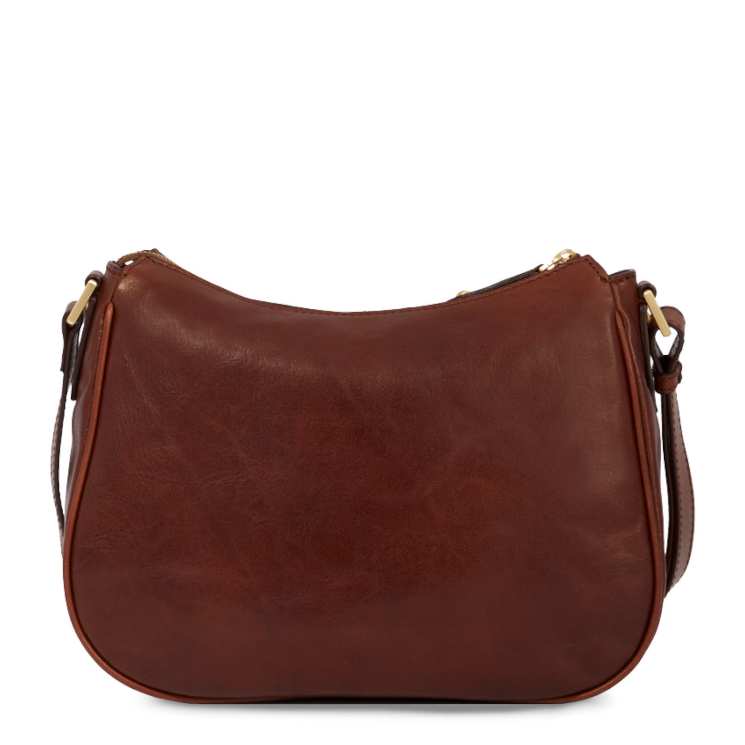 Lieblingstasche brown leather shoulder bag with zipper closure and gold-tone hardware.