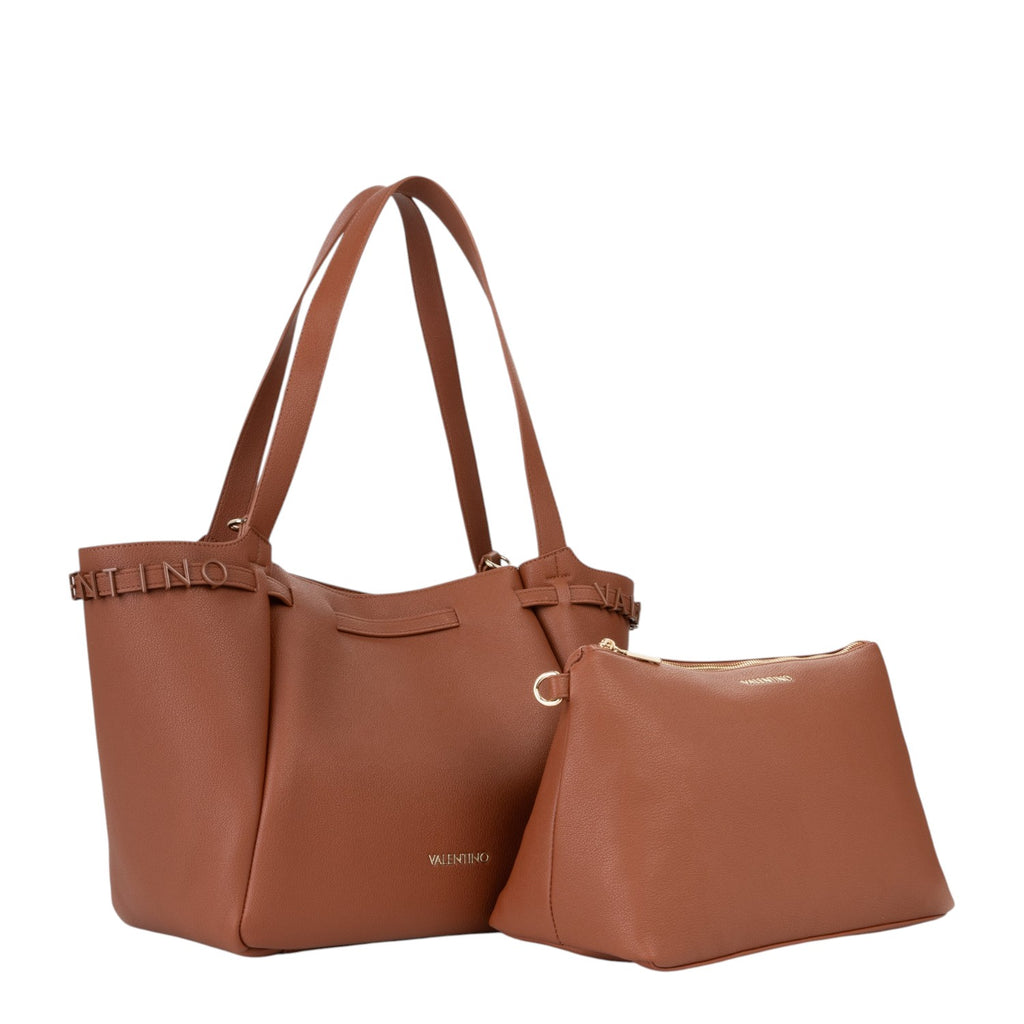 Lieblingstasche brown pebbled leather tote bag with matching pouch and gold hardware.