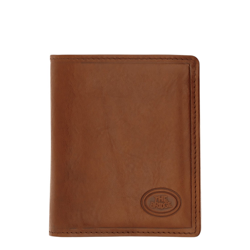 Lieblingstasche brown leather vertical tri-fold wallet with embossed logo.