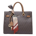 Lieblingstasche Tote M brown monogram handbag with braided handle, gold hardware, and decorative patterned scarf