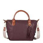Lieblingstasche Lucia M burgundy leather handbag with tan leather handles and tassel detail.