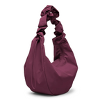 Lieblingstasche Moon Bag Ruffle Large in deep burgundy with a gathered scrunchie-style shoulder strap