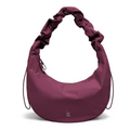 Lieblingstasche Moon Bag Ruffle Large in deep burgundy with a unique gathered shoulder strap and crescent shape