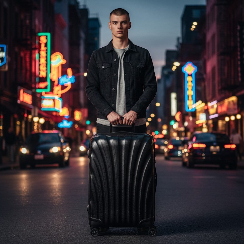 Lieblingstasche C-Lite Spinner 69/25 black suitcase with textured shell and telescopic handle. Ideal for travel.