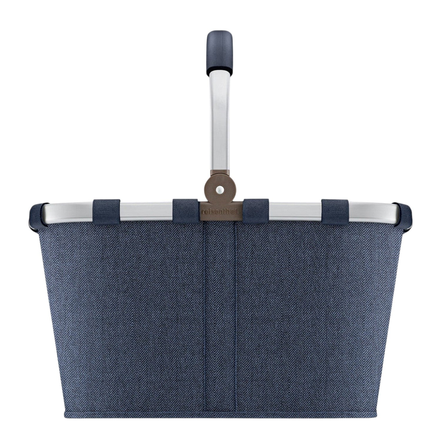 Lieblingstasche Carrybag in dark blue herringbone fabric with a sturdy aluminium handle for shopping and picnics