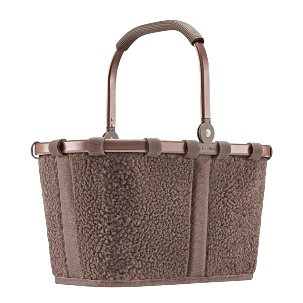 Lieblingstasche Carrybag shopping basket in brown teddy fleece fabric with a sturdy aluminium handle