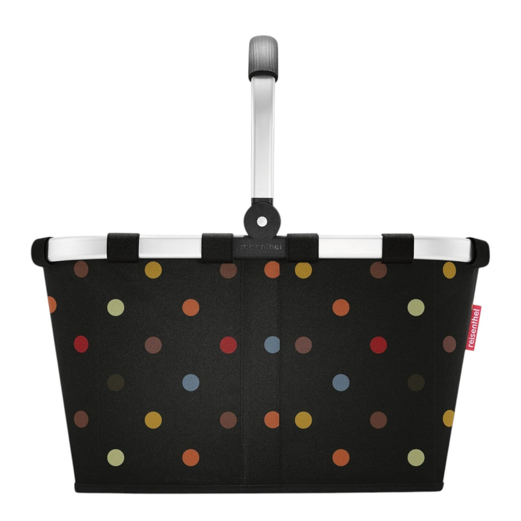 Lieblingstasche Carrybag in black with a colourful polka dot pattern and a sturdy silver aluminium handle