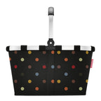 Lieblingstasche Carrybag in black with a colourful polka dot pattern and a sturdy silver aluminium handle