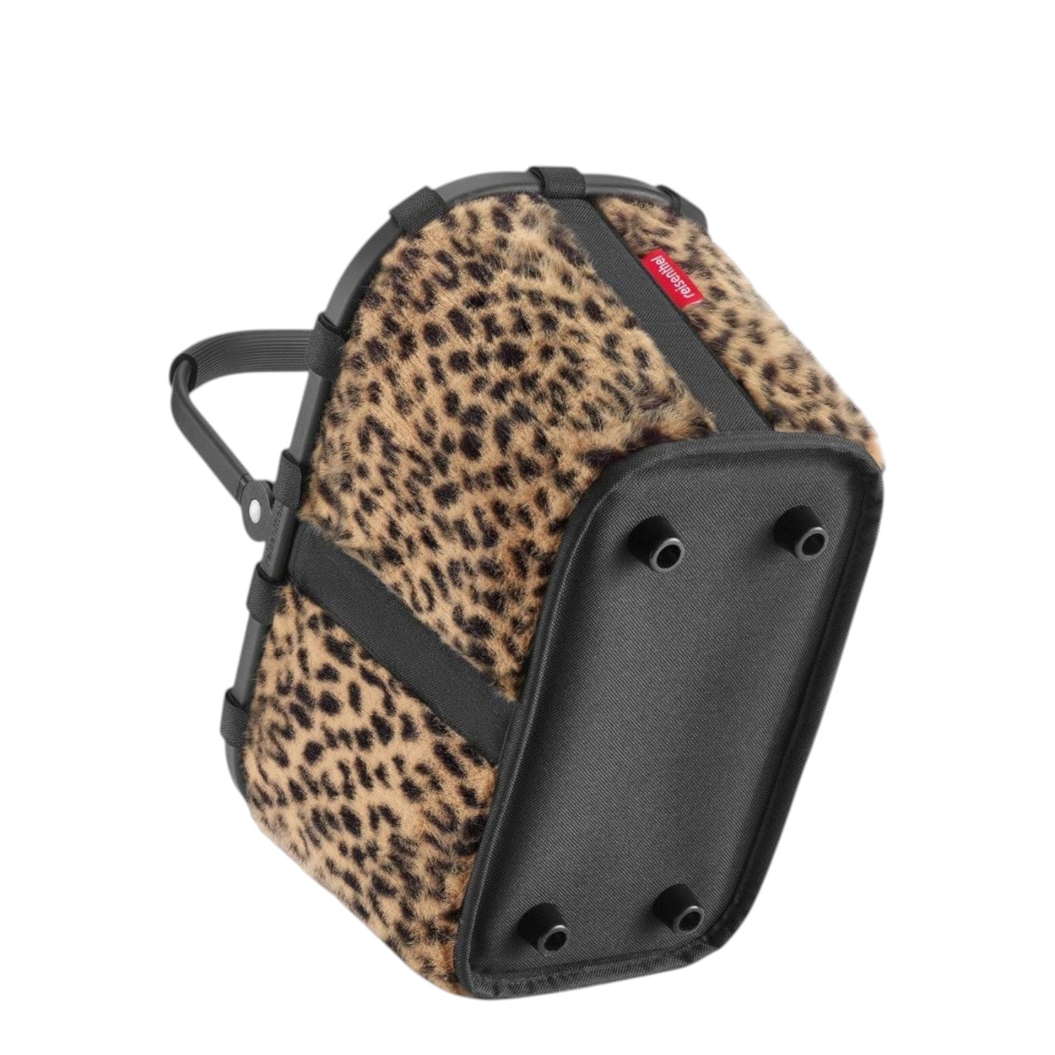 Lieblingstasche Carrybag XS shopping basket with a leopard print faux fur exterior and black base with feet