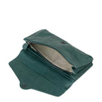 Lieblingstasche Charlene dark green leather clutch wallet with snap button closure and striped interior lining
