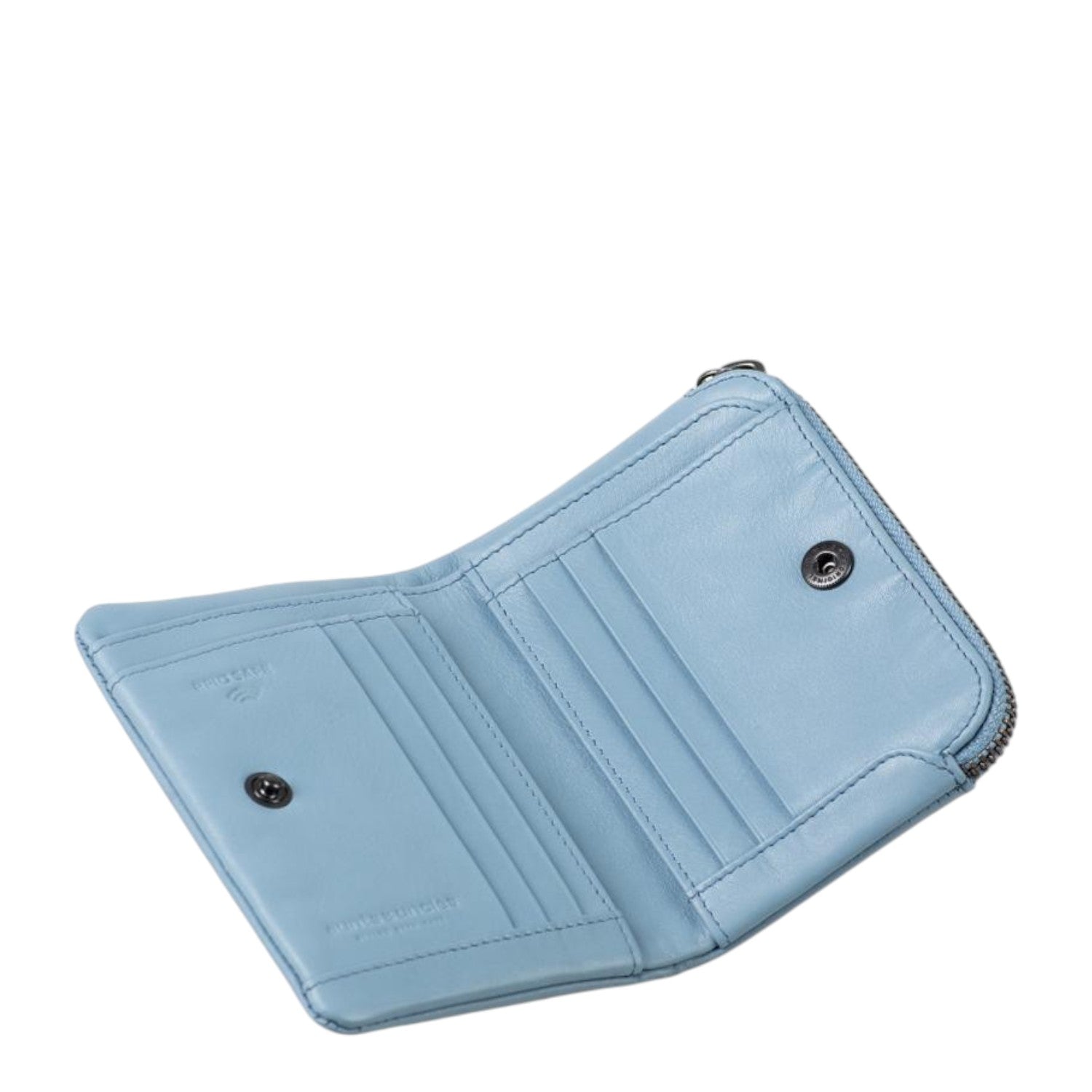 Lieblingstasche Cherry light blue leather wallet with card slots and a secure snap button closure