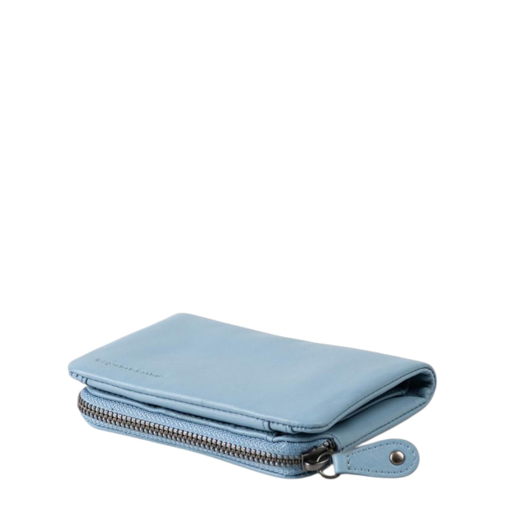 Lieblingstasche Cherry light blue leather wallet with a secure wrap-around zipper closure