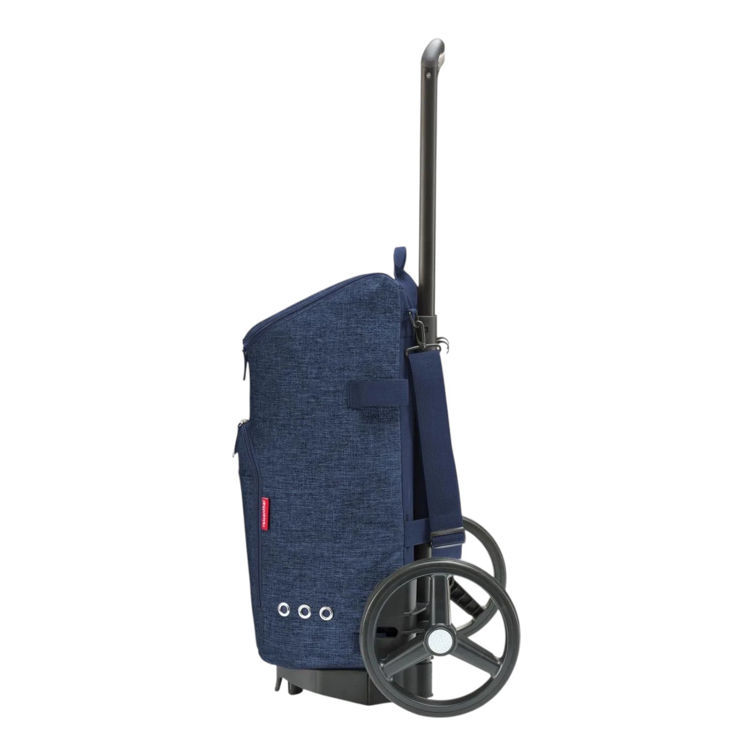 Lieblingstasche citycruiser bag in navy blue fabric with a telescopic handle and large wheels for easy transport