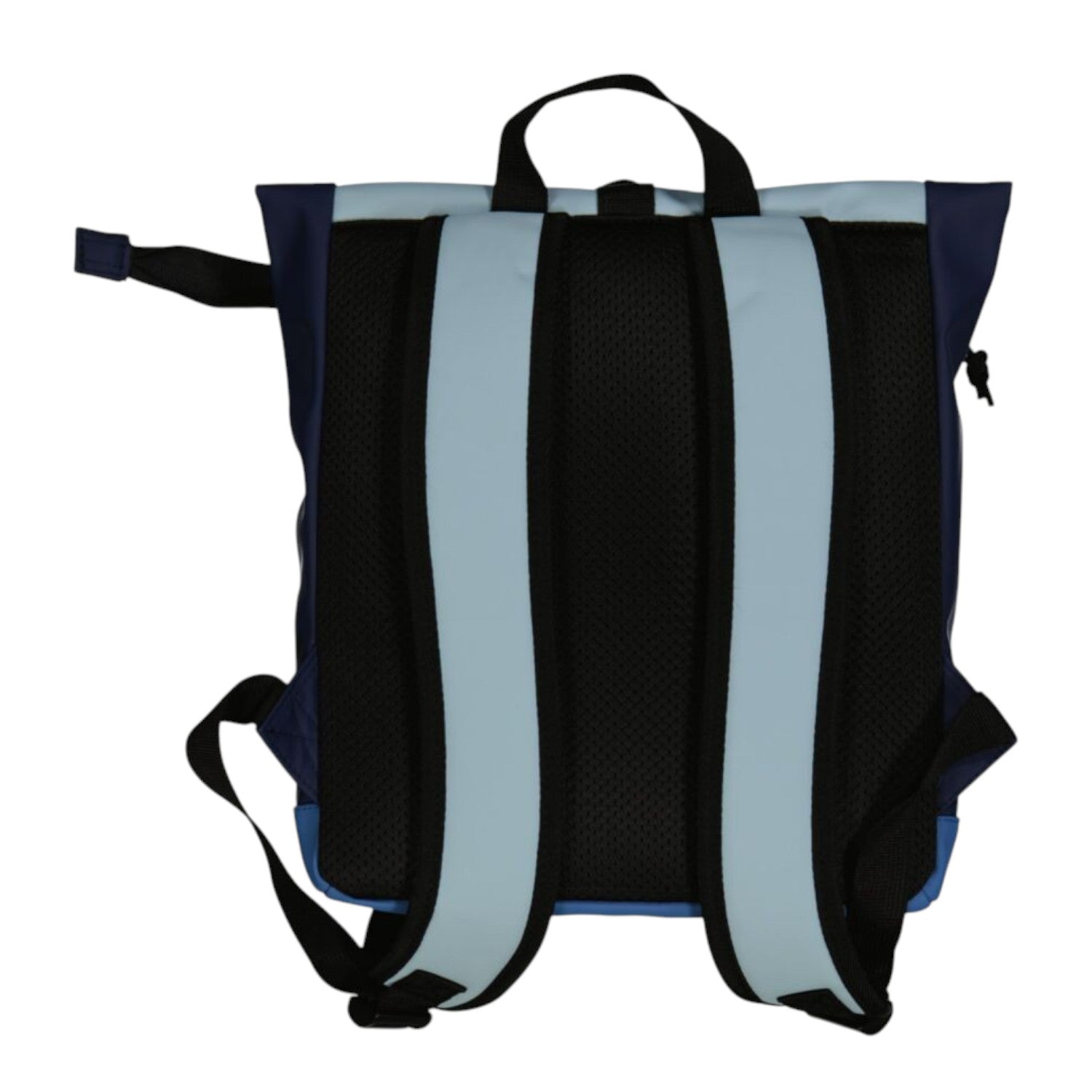 Lieblingstasche navy blue and light blue coated rolltop backpack with padded straps and mesh back panel