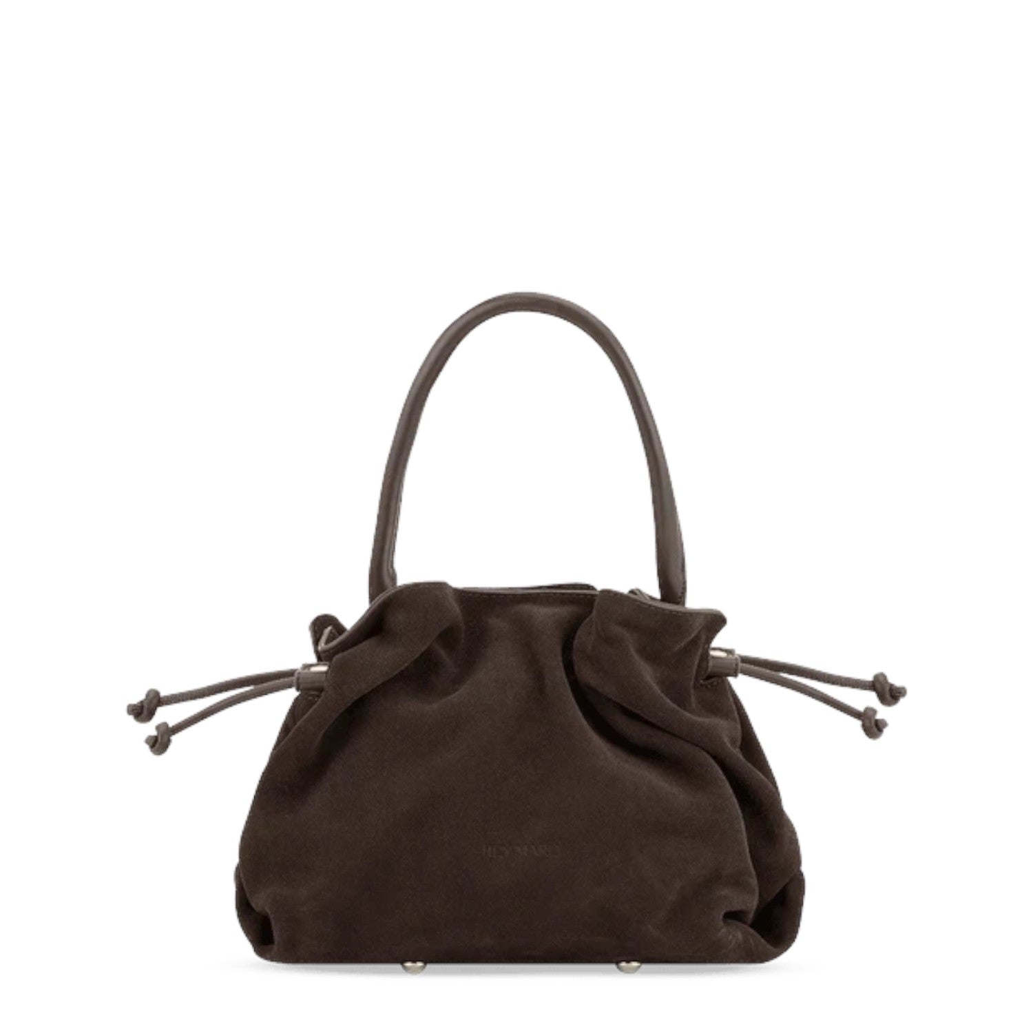 Lieblingstasche Cool Companion Suede S dark brown suede handbag with drawstring closure and top handle