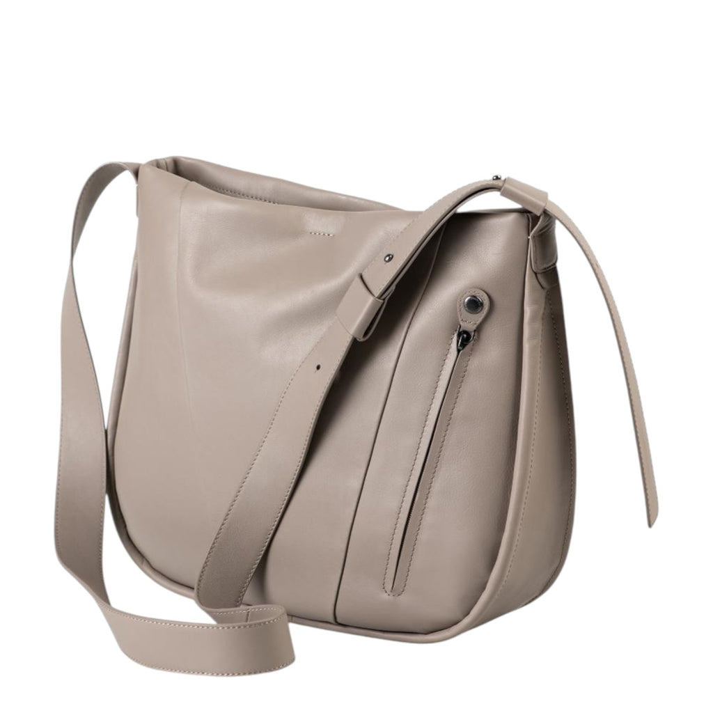 Lieblingstasche Coral taupe leather crossbody bag with a sleek minimalist design and front zipper pocket