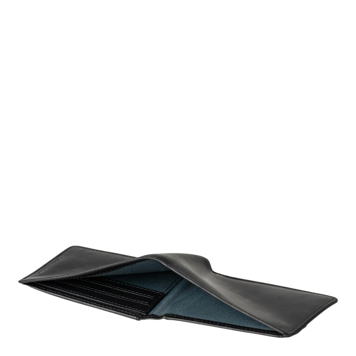 Lieblingstasche Craig black leather bifold wallet with blue interior lining on a white background