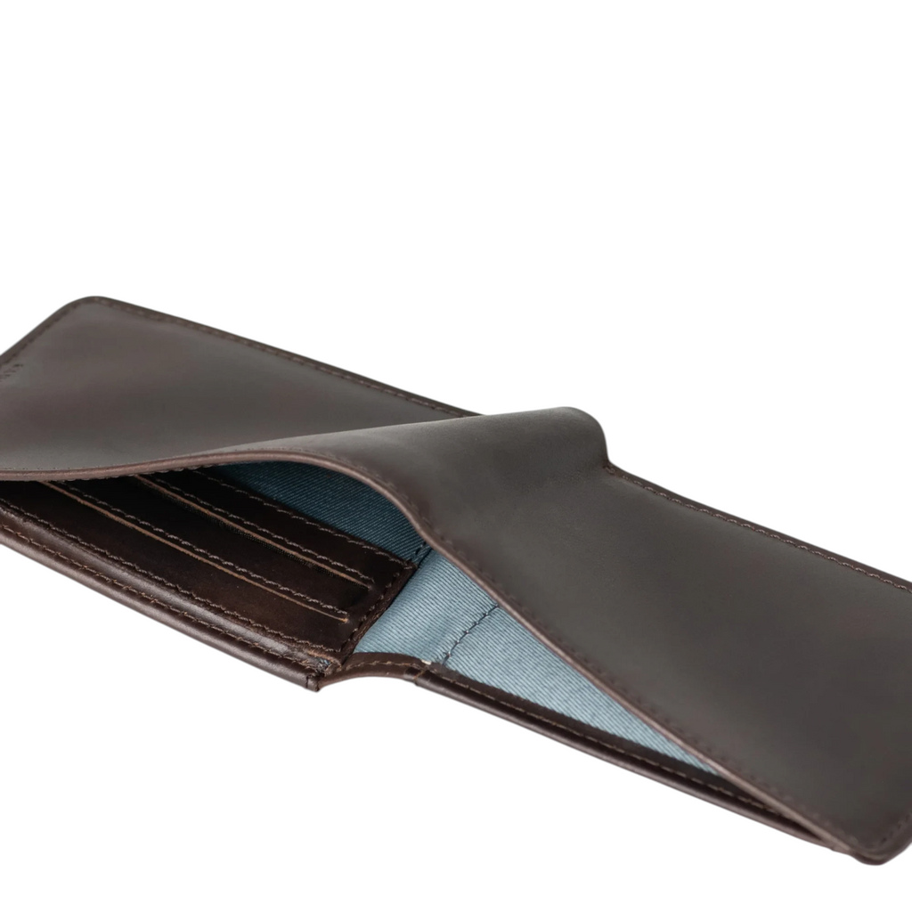 Lieblingstasche Craig brown leather bifold wallet with light blue interior lining