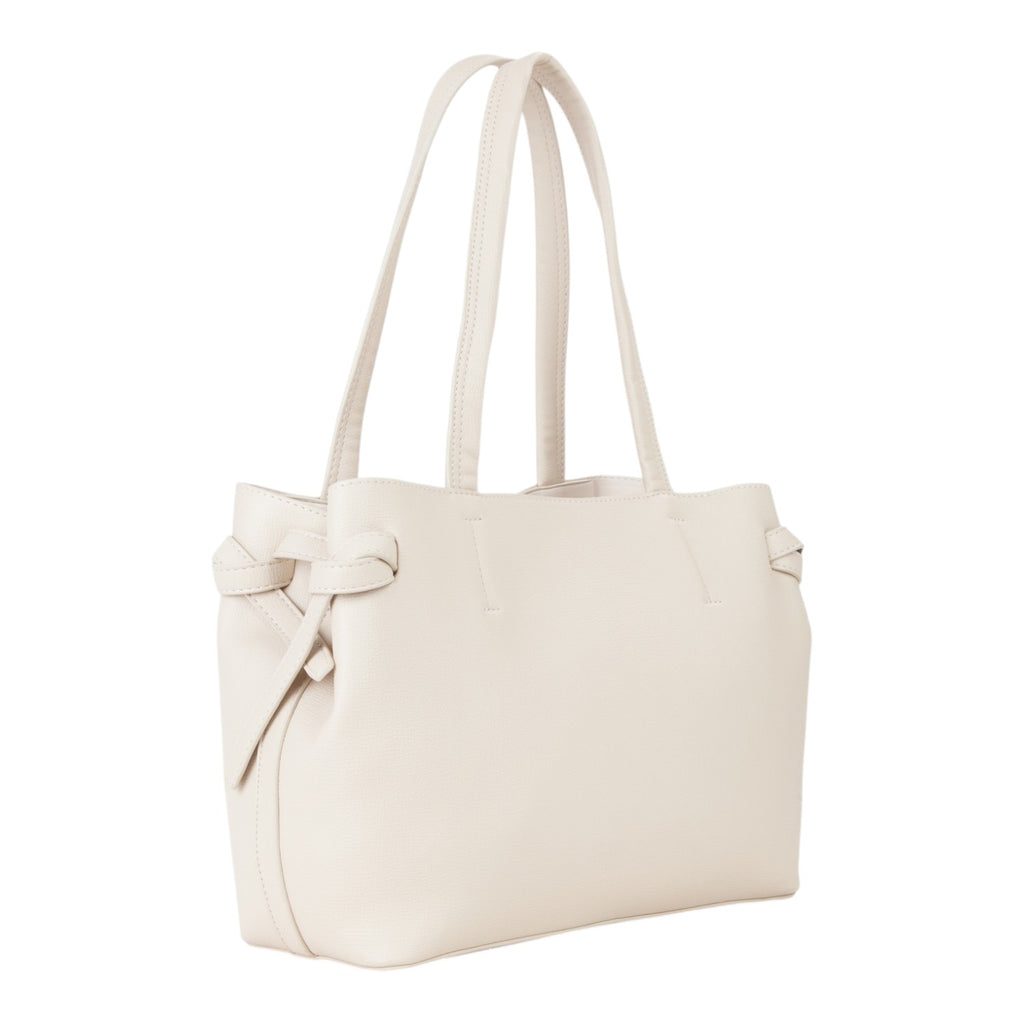 Lieblingstasche cream faux leather tote bag with knotted side details and double straps.