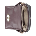 Lieblingstasche Crossbody L bag in dark purple pebbled leather with gold-tone hardware and open interior view