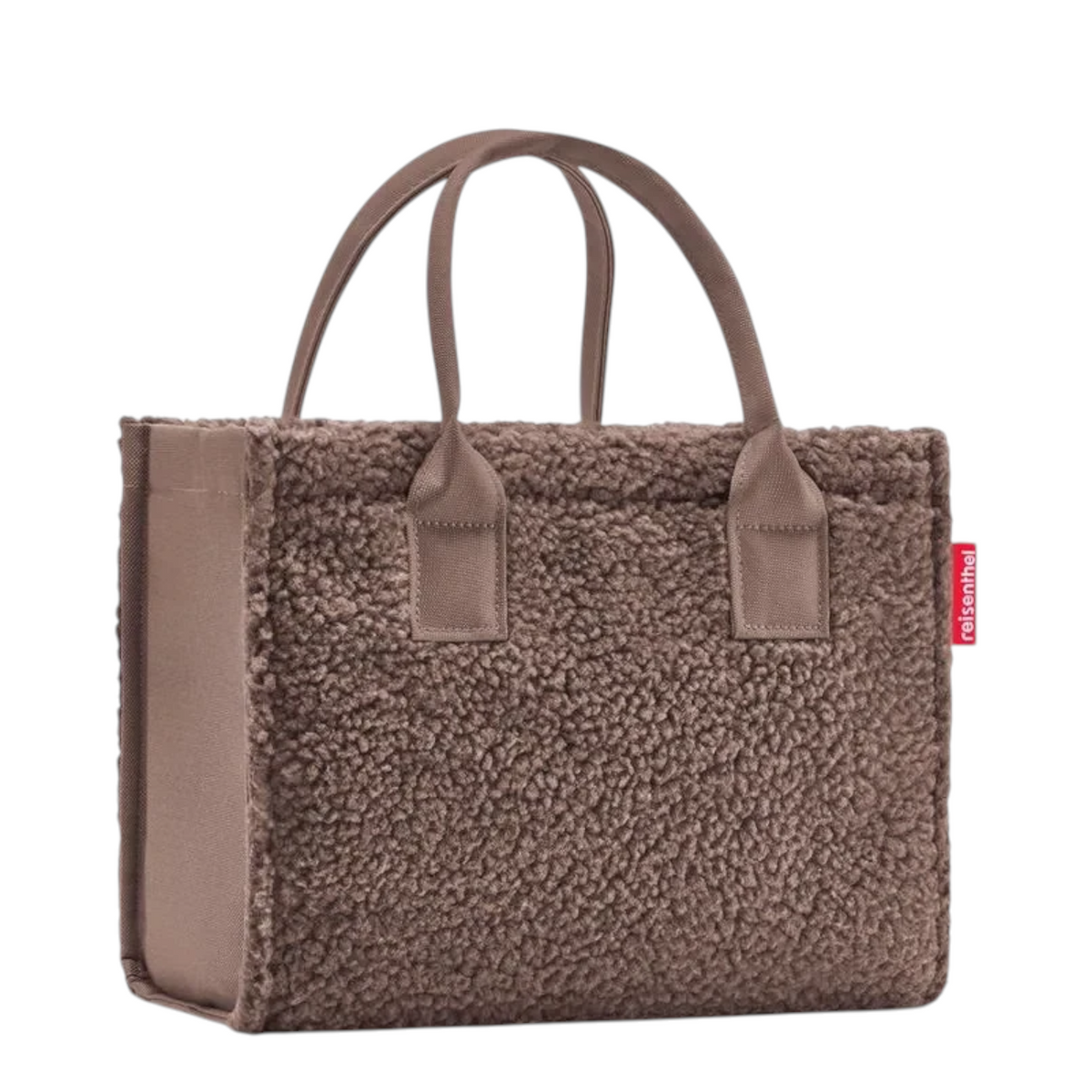 Lieblingstasche Daily Shopper XS in brown faux shearling with sturdy handles and a compact rectangular silhouette.
