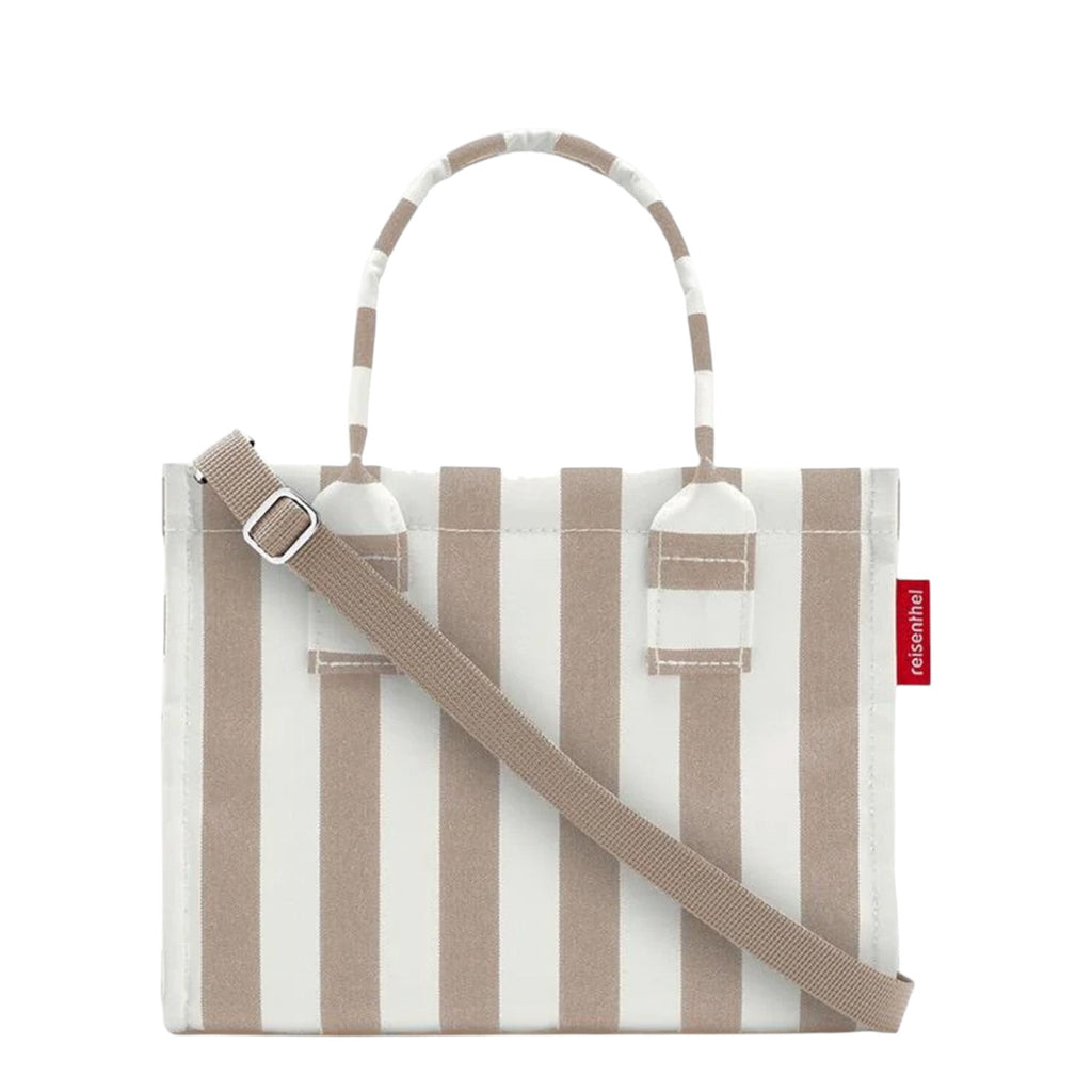 Lieblingstasche Daily Shopper XS in beige and white vertical stripes with dual handles and an adjustable shoulder strap