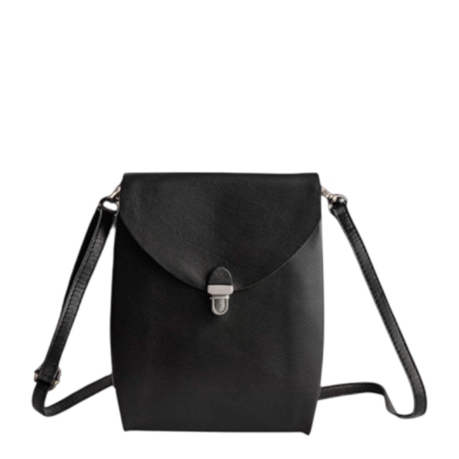Lieblingstasche dark blue leather fold-over flap crossbody bag with silver clasp.