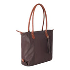 Lieblingstasche Lucia L dark brown leather tote bag with tan leather straps and tassel detail.