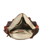 Lieblingstasche Lucia L dark brown leather tote bag with tan accents, open to show interior pockets and lining.