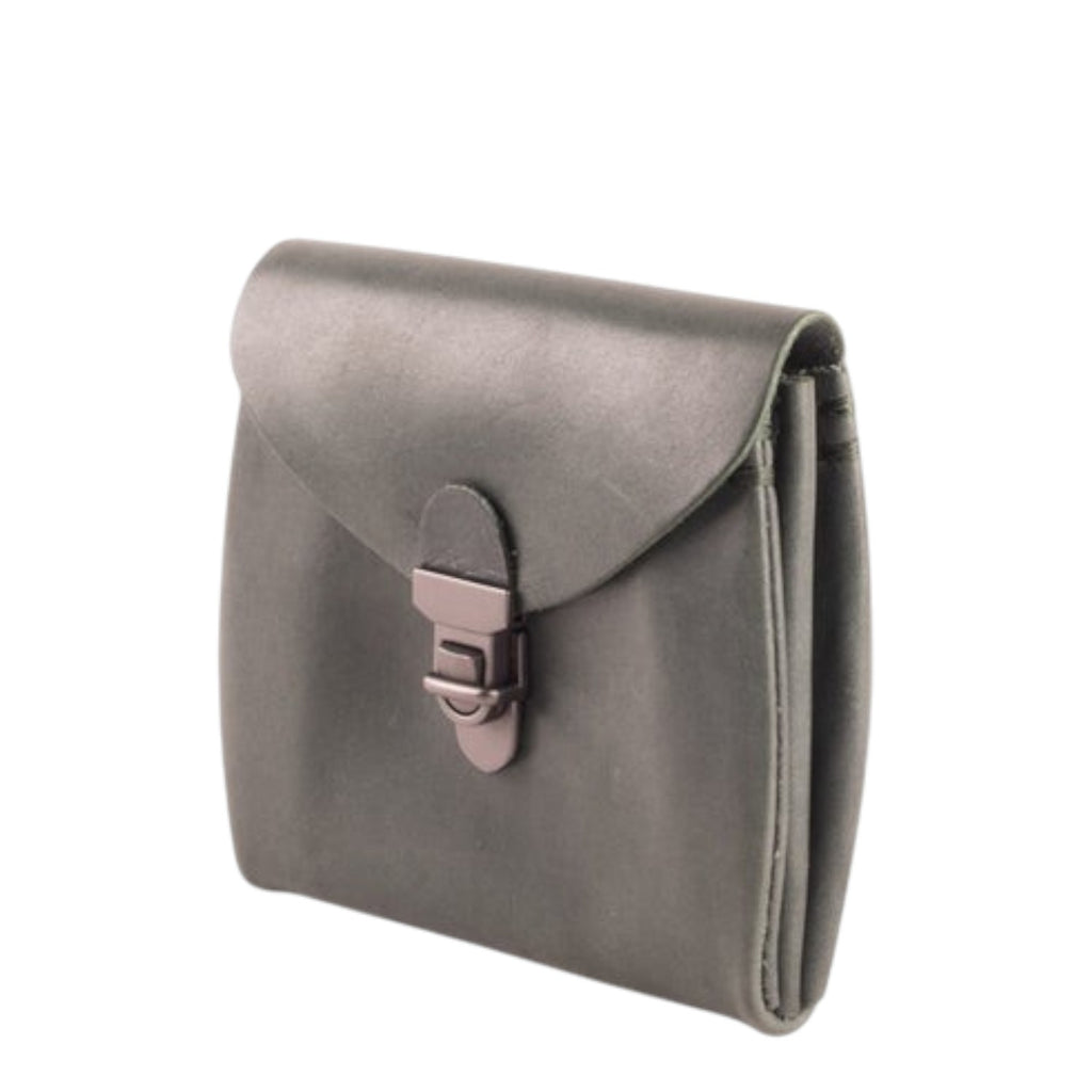 Lieblingstasche Fold Wallet S in dark grey leather with a metal clasp closure.