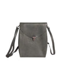 Lieblingstasche dark grey leather fold-over flap handbag with metal clasp and adjustable strap.