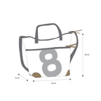 Lieblingstasche Deern Mini tote bag with number 8 graphic, grey trim, and brown corner accents on white background