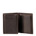 Lieblingstasche Duke brown leather wallet with multiple card slots and a coin pocket, open view.