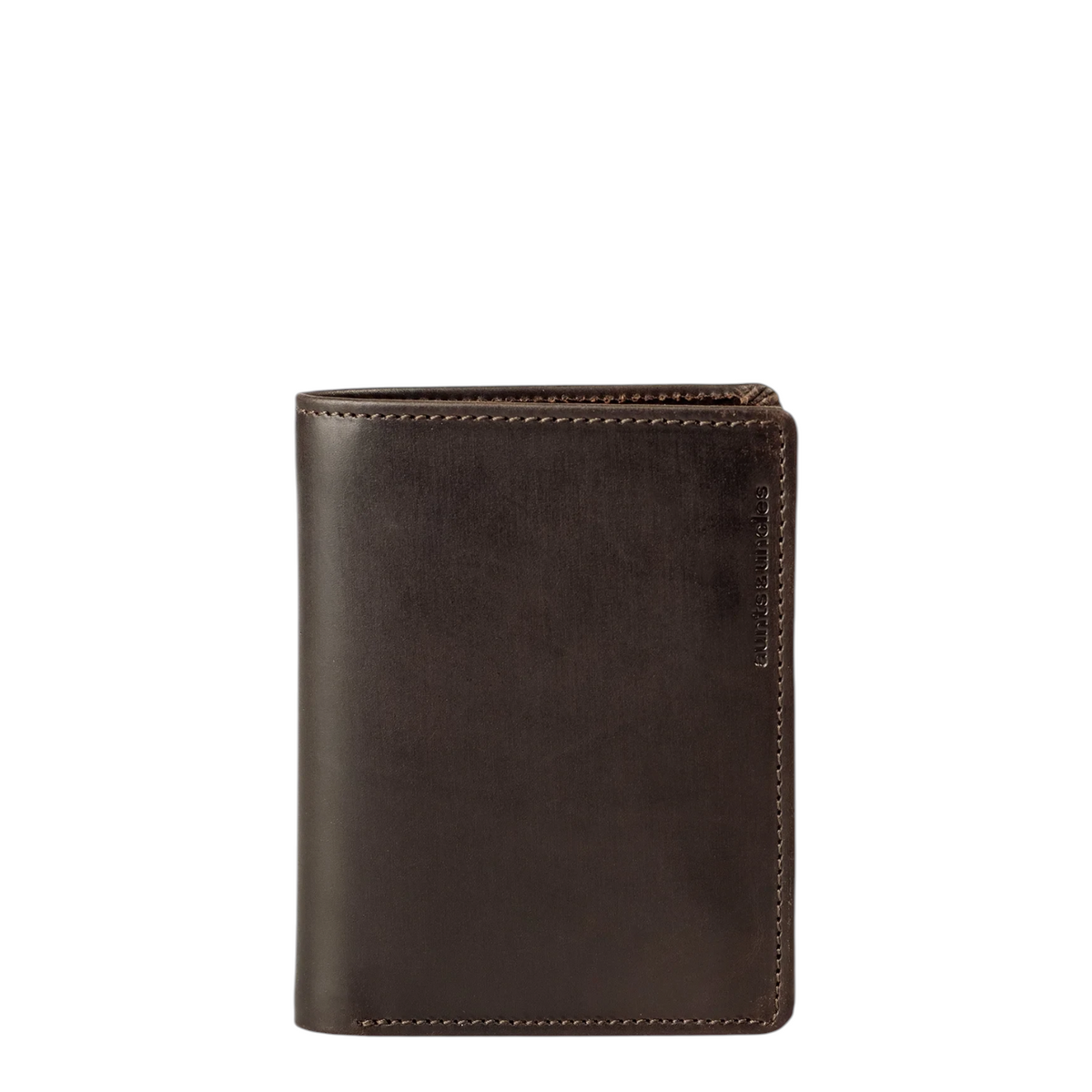 Lieblingstasche Duke dark brown leather wallet with minimalist vertical design and visible stitching