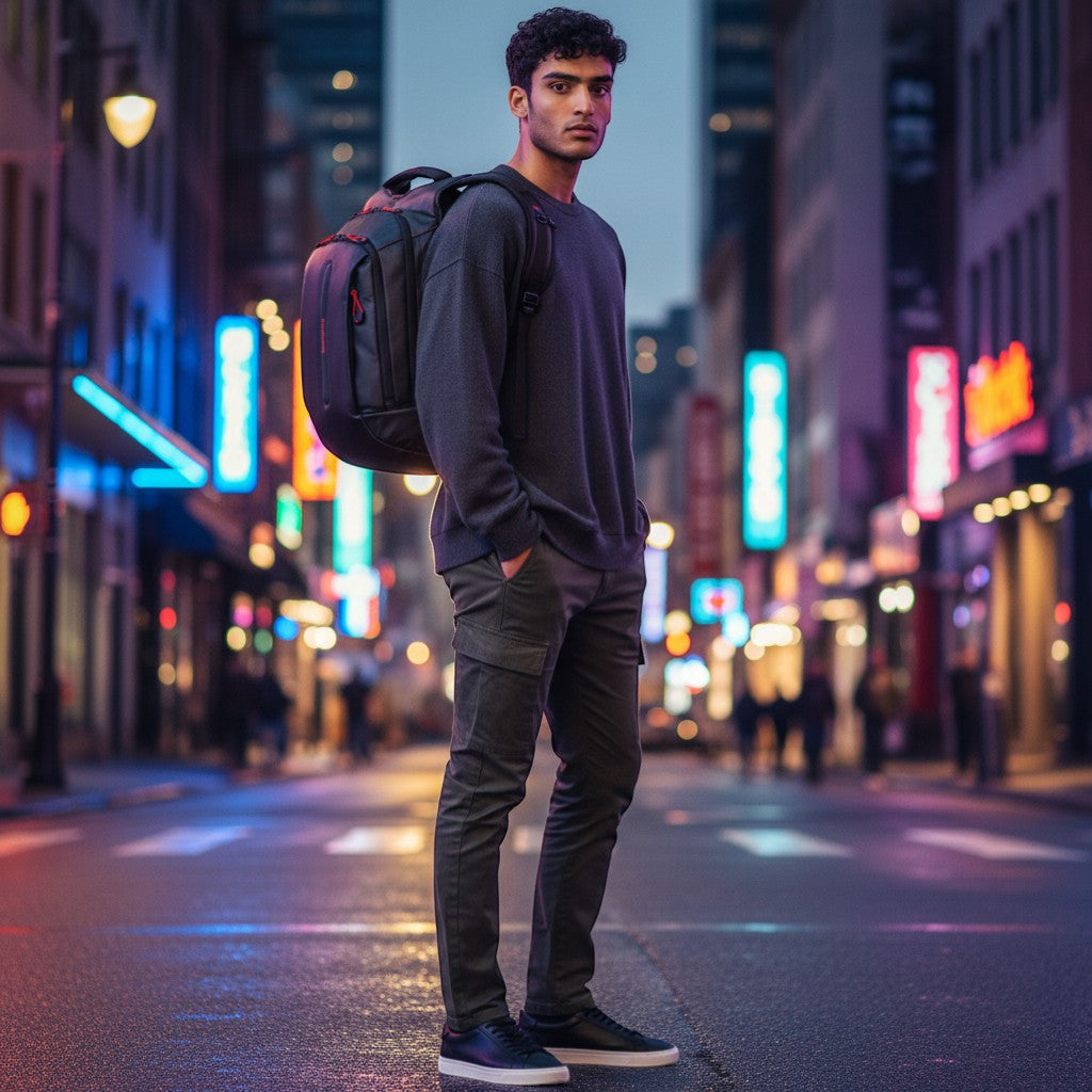 Lieblingstasche Ecodiver black recycled material laptop backpack with red accents and Samsonite logo.