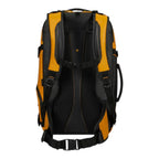 Lieblingstasche Ecodiver Travel Backpack S 38L in black and yellow, made from recycled material with padded straps and waist belt.