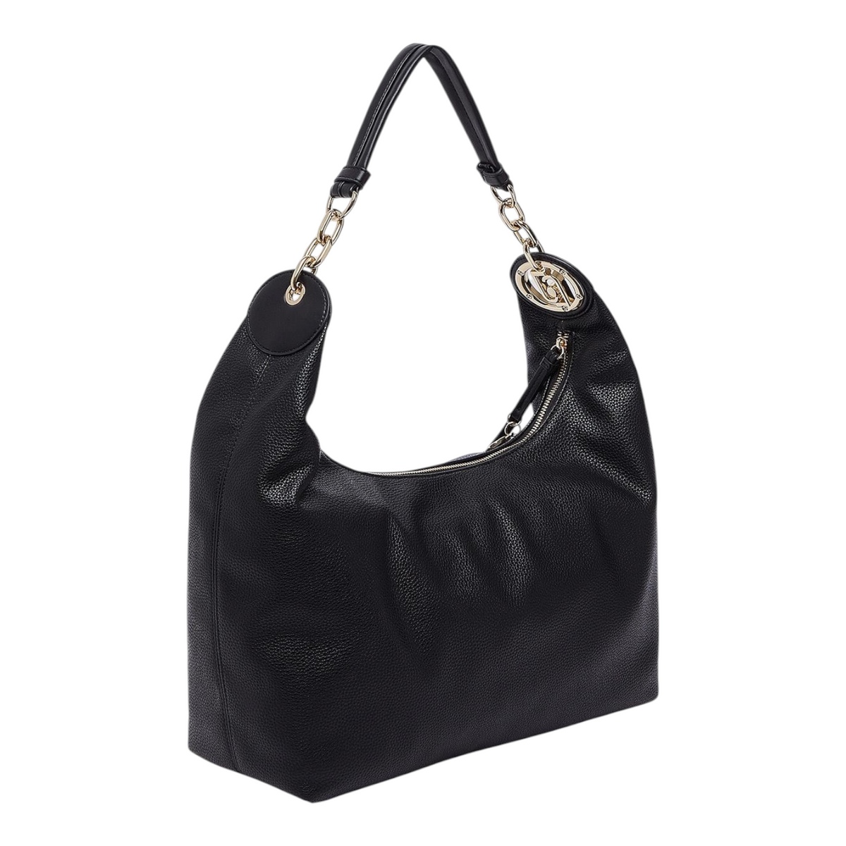 Lieblingstasche ECS Hobo M black pebbled leather shoulder bag with gold chain strap detail